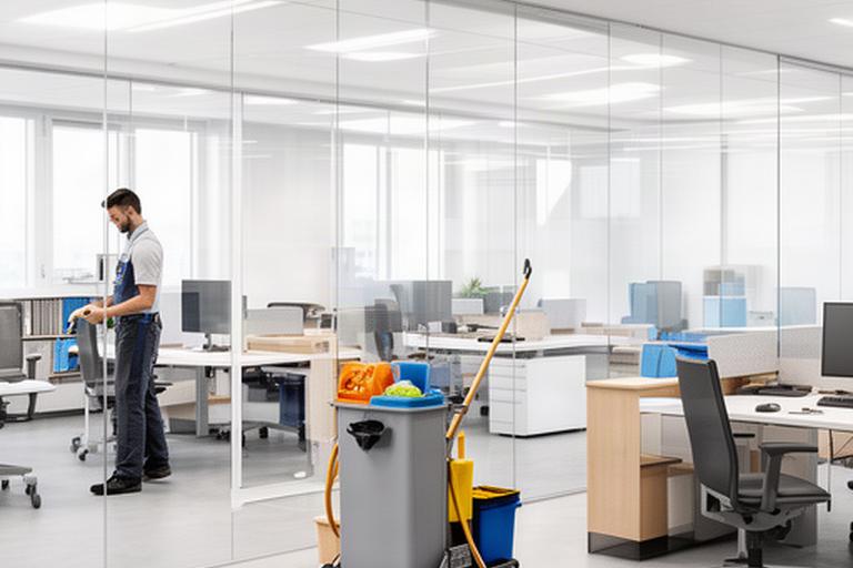 Modernes Büro in Zürich West mit Glaswänden und Reinigungswagen